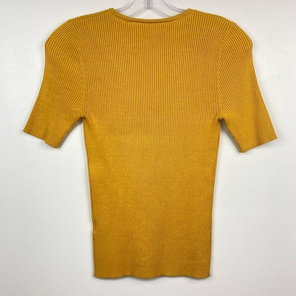 Anthropologie MAEVE Josefa Ribbed Short Sleeve Tee in Mustard Yellow - Picture 4 of 12